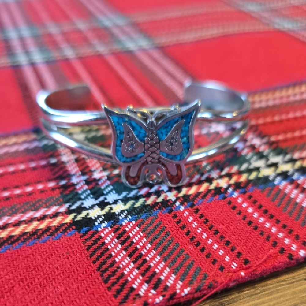 Silver and Blue Butterfly Cuff Bracelet